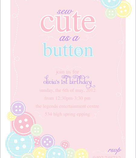 Cute as a Button Birthday Party or Baby Shower Printable Invitation